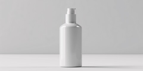 A colorless cosmetic container standing alone on a plain background, produced in 3D. Used for dispensing various cosmetic products such as creams and foams. - Powered by Adobe