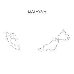 Malaysia administrative division contour map. Regions of Malaysia. Vector illustration