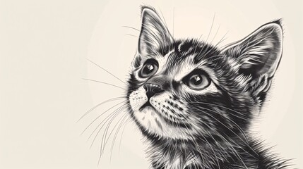 Charming feline drawing in engraved style.