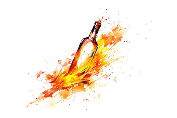 Illustration of a bottle on fire on a white background. Molotov cocktail.