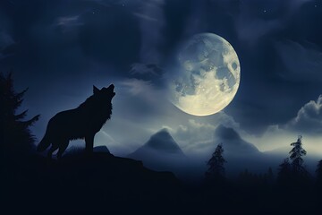 Wolf howling at the moon.