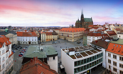 Petrov Cathedral of Saints Peter and Paul in Brno Czech Republic at sunset