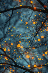 Beautiful fairy lights pattern with tree branches for background