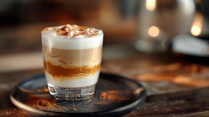 Delicate glass, brimming with frothy milk, whispers promises of indulgence with each gentle swirl.