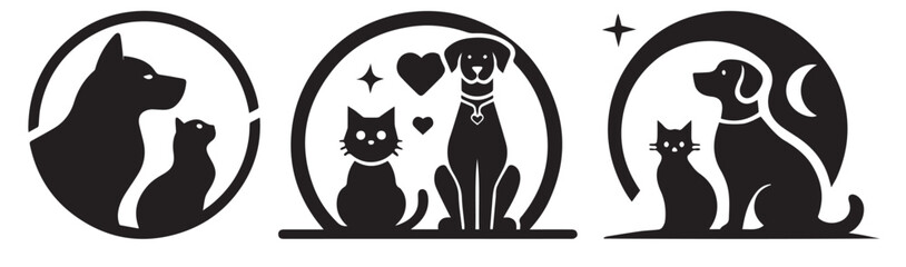 A stylized logo with a dog and a cat in a circle for a veterinary clinic, pharmacy, store