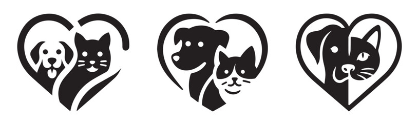 A stylized logo with a dog and a cat in the heart for a veterinary clinic, pharmacy, store