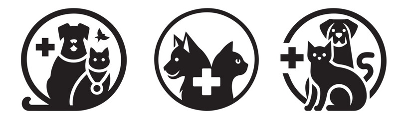A stylized logo with a dog and a cat in a circle for a veterinary clinic, pharmacy, store.