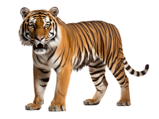 a tiger standing on a white background