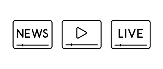 News or live icon vector set. Video player symbol