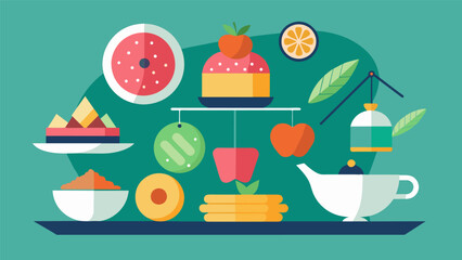 The incorporation of simple and nourishing snacks alongside the tea promoting balance and moderation in all things.. Vector illustration