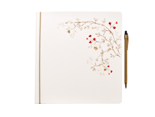 a white notebook with a pen