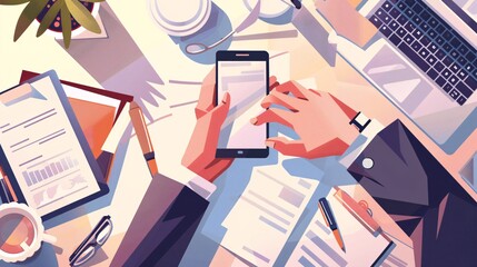 Professional using technology to manage schedule and gather information for writing.