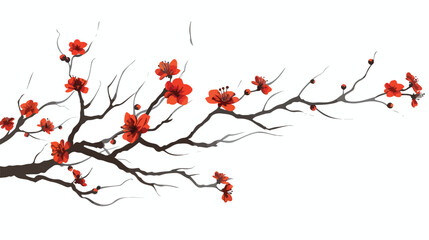 Branch with red flower over white Vector illustration