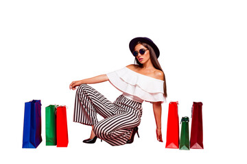 Nice attractive trendy stylish elegant lady wearing eyeglasses eyewear off-the-shoulders ruffles...