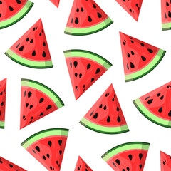 Watermelon vector seamless pattern. Cutted triangle slices on white background.