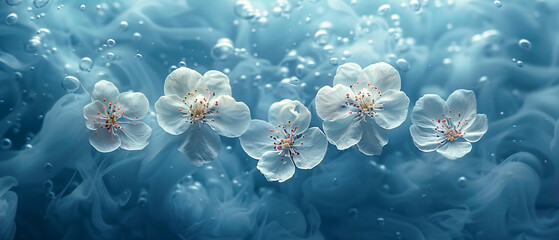 Serene water surface with floating cherry blossoms