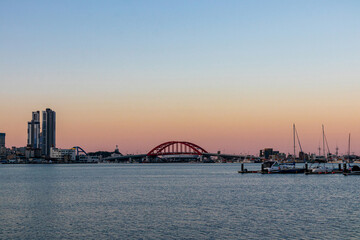 city harbour bridge at sunset