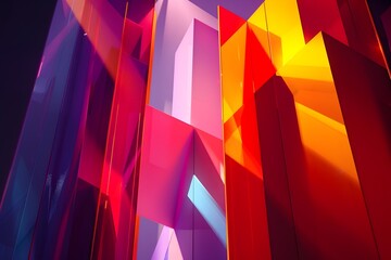 Bold and Vibrant 3D Abstract Background with Geometric Shapes and Striking Lighting Effects