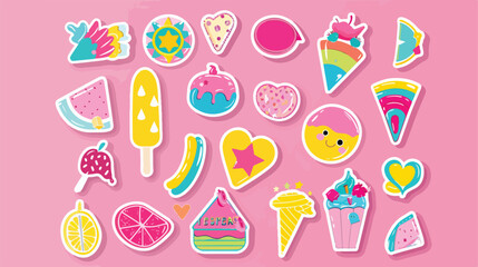 Bundle of stickers over pink Vector illustration. Vector