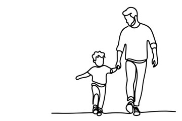 continuous one black line drawing father and son playing together and holding heart shape doodle father day concept vector on white background