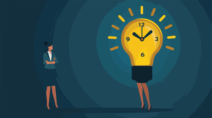 Businesswoman with clock and light bulb character Vector