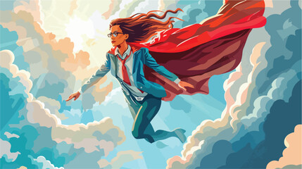 Businesswoman with hero coat flying in the sky Vector