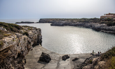 Panoramic photograph of the pier in the town of Binibeca Vell. Menorca, Spain
