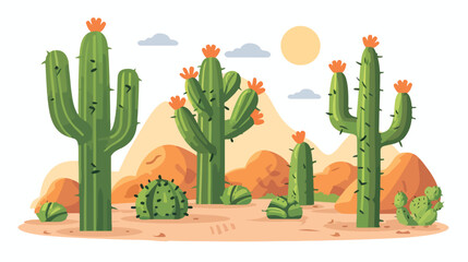 Cactus in landscape isolated icon Vector illustration