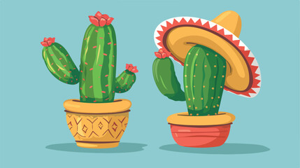 Cactus with pot and mexican hat icon Vector illustration