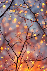Beautiful fairy lights pattern with tree branches for background
