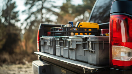 Compact toolbox on the tailgate of a pickup truck