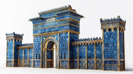 Fototapeta premium A detailed depiction of the Babylonian Ishtar Gate, isolated on white, highlighting its historical significance 8K , high-resolution, ultra HD,up32K HD