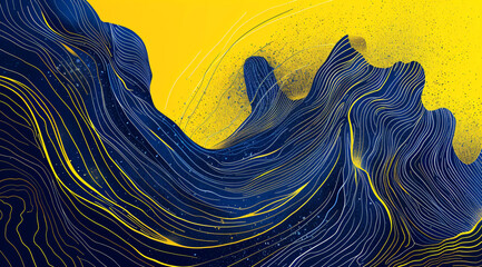 Abstract blue and yellow wave patterns