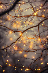 Beautiful fairy lights pattern with tree branches for background