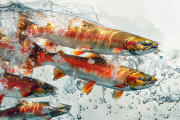 Dynamic Salmon Leap in Bubbling Waters.