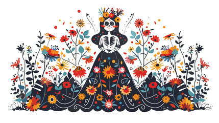 Catrina with flowers vector isolated vector 