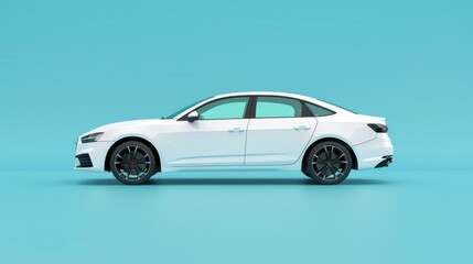 Sleek White Sedan Exuding Luxury on a Turquoise Canvas - Generative AI - obrazy, fototapety, plakaty