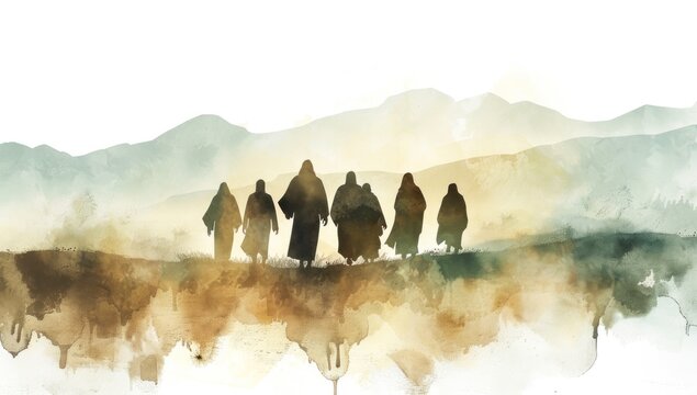 Echoes of the Sermon: Disciples Following Jesus in Mist - Generative AI