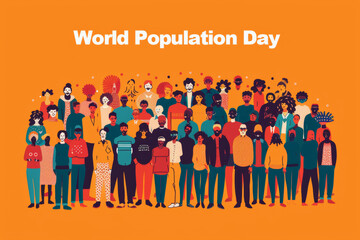 International population day poster with people crowds in retro colors