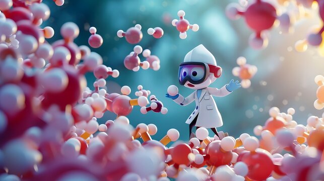 Scientists have discovered a substance or molecule that helps slow down aging., 3D cartoon illustration