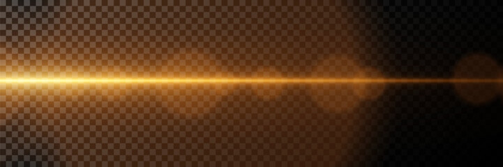 The effect of glare and golden line. Bokeh glow and sparkle shine. On a transparent background.