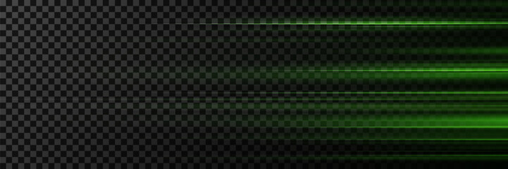 Green laser beams. Moving lines effect. On a transparent background.