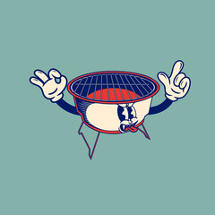 Retro character design of the barbecue grill