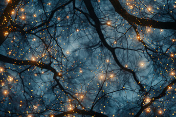 Beautiful fairy lights pattern with tree branches for background