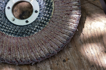 A worn-out grinding wheel in close-up