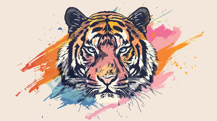 Color crayon silhouette face of female tigress animal