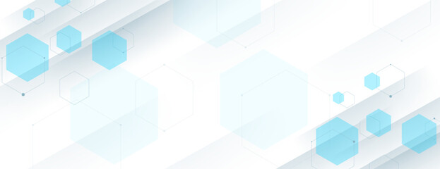 white blue hexagonal abstract background for technology banner, technology business presentation, website, etc.