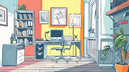 Color crayon stripe silhouette of workplace home office