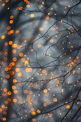 Beautiful fairy lights pattern with tree branches for background