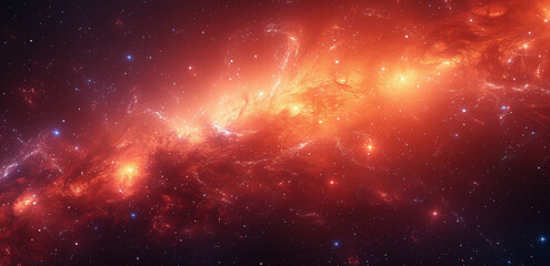 Vibrant cosmic scene depicting a fiery nebula with scattered stars, showcasing the beauty of outer space.